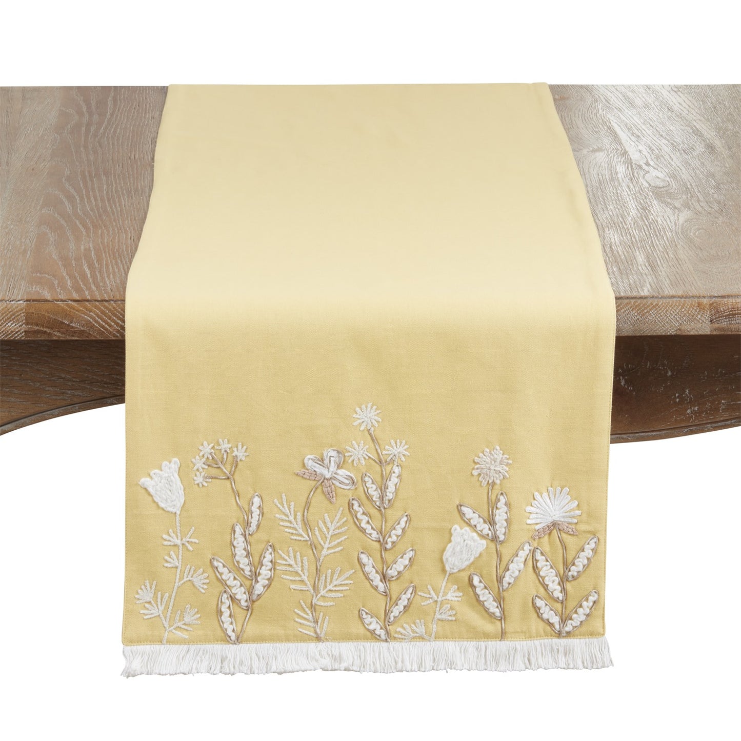 Everyday / All Season Yellow Embroidered Floral Table Runner, 100% polyester