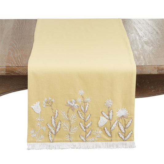 Everyday / All Season Yellow Embroidered Floral Table Runner, 100% polyester