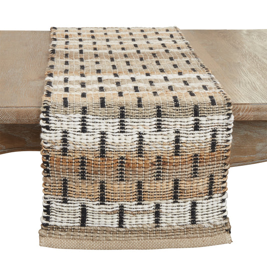 Everyday / All Season Natural Beige Stripe Stitch Table Runner, 55% jute - 45% recycled cotton