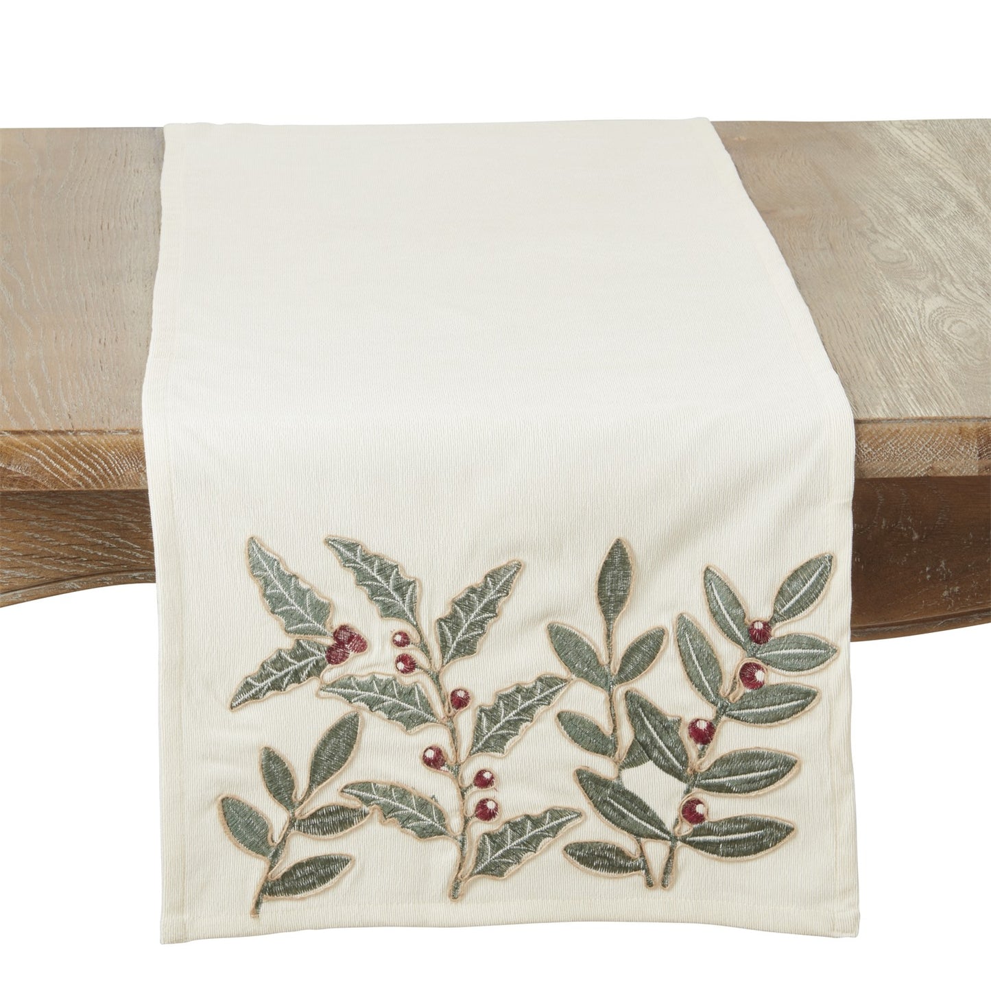 Christmas Ivory Off-White Holly Berry Table Runner, 100% Polyester