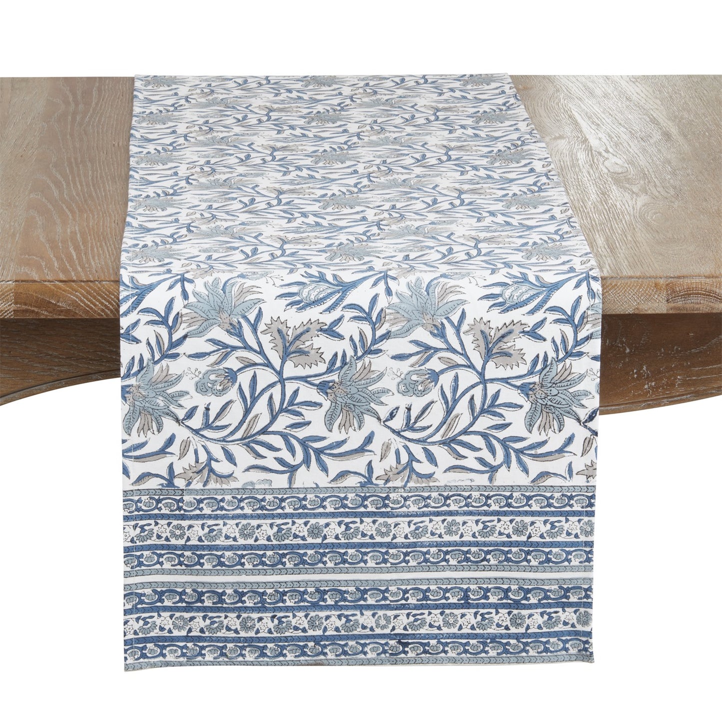 Everyday / All Season Blue Hand Block Print Table Runner, 100% cotton