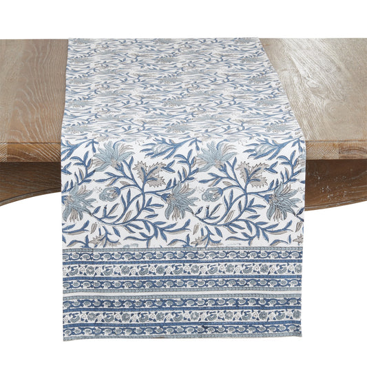 Everyday / All Season Blue Hand Block Print Table Runner, 100% cotton