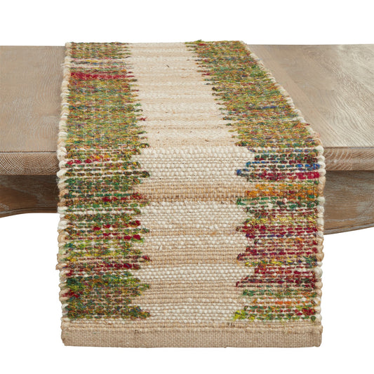 Everyday / All Season Multi Rainbow Banded Table Runner, 55% jute - 45% recycled cotton
