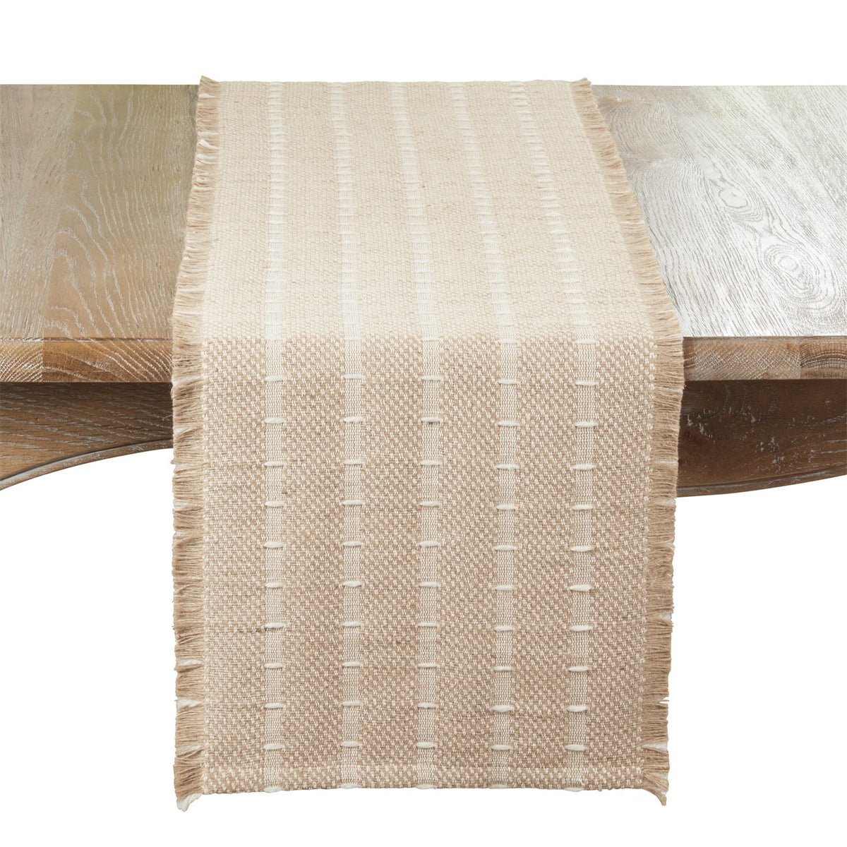 Everyday / All Season Natural Beige Woven Stripe Table Runner, 60% jute - 20% wool - 20% Cotton