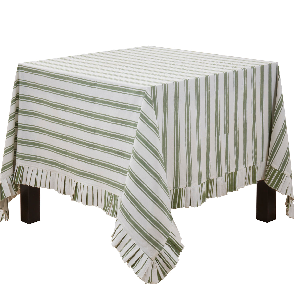 Green  Striped Hand Block Print Tablecloth  100% cotton