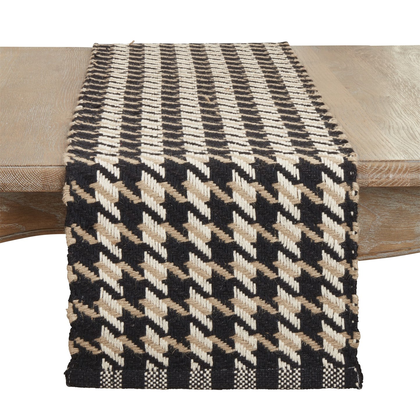 Everyday / All Season Black/Natural Houndstooth Table Runner, 55% jute - 45% recycled cotton
