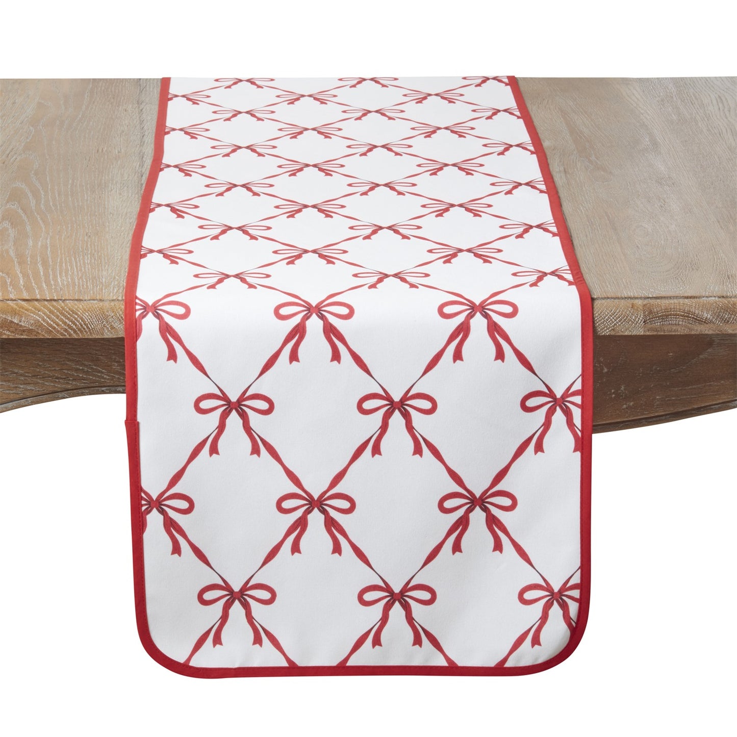 Christmas Red/White Bows Table Runner, 100% polyester