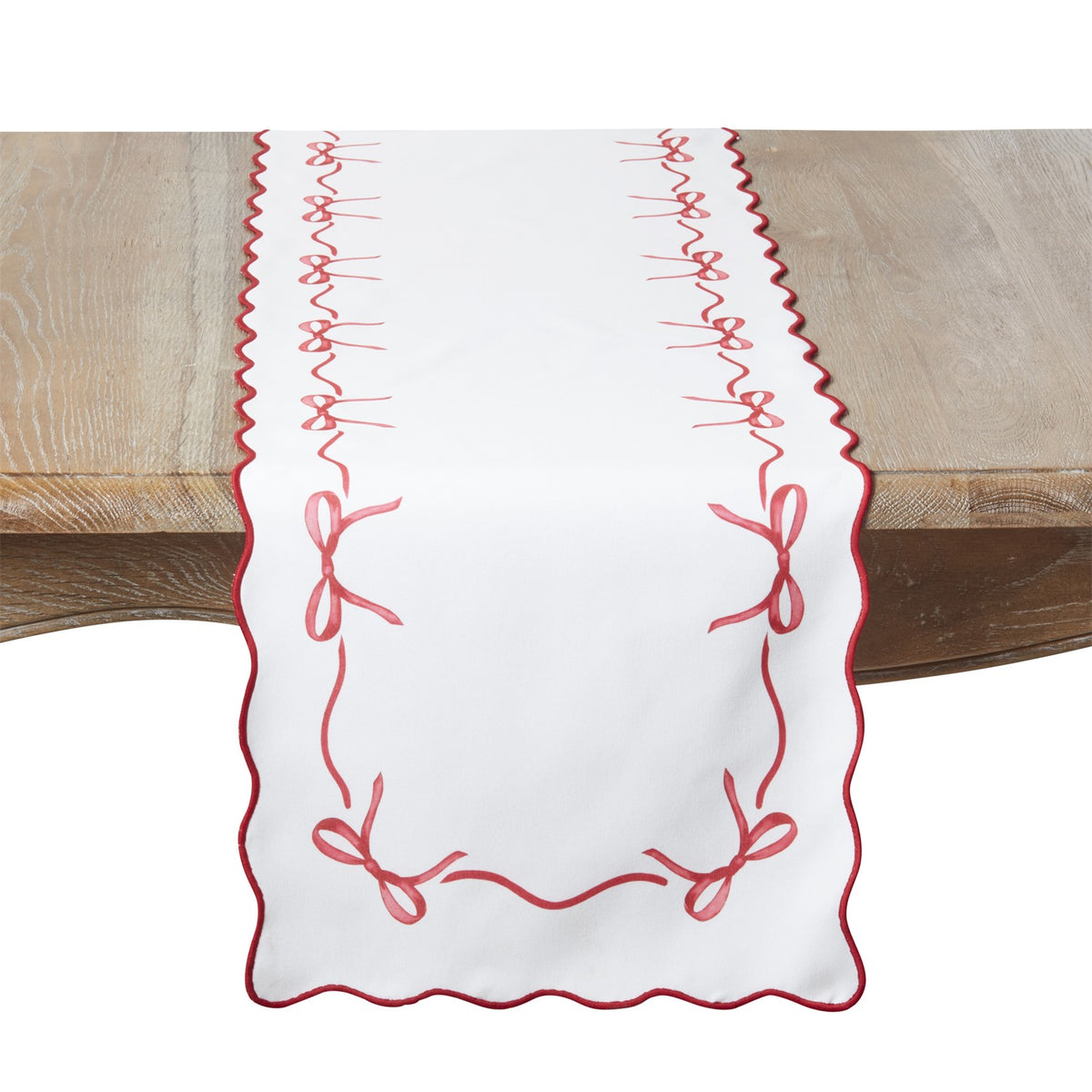 Christmas Red/White Bows Table Runner, 100% polyester