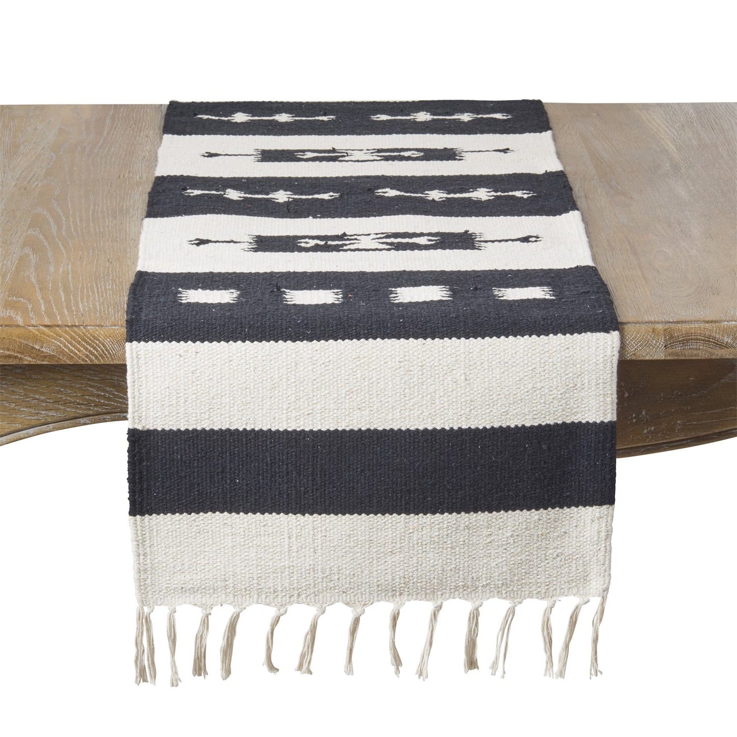 Everyday / All Season Black/Natural Southwestern Table Runner, 80%cotton,7%viscose,4%wool,4%polyester,3%acrylic,2%nylon