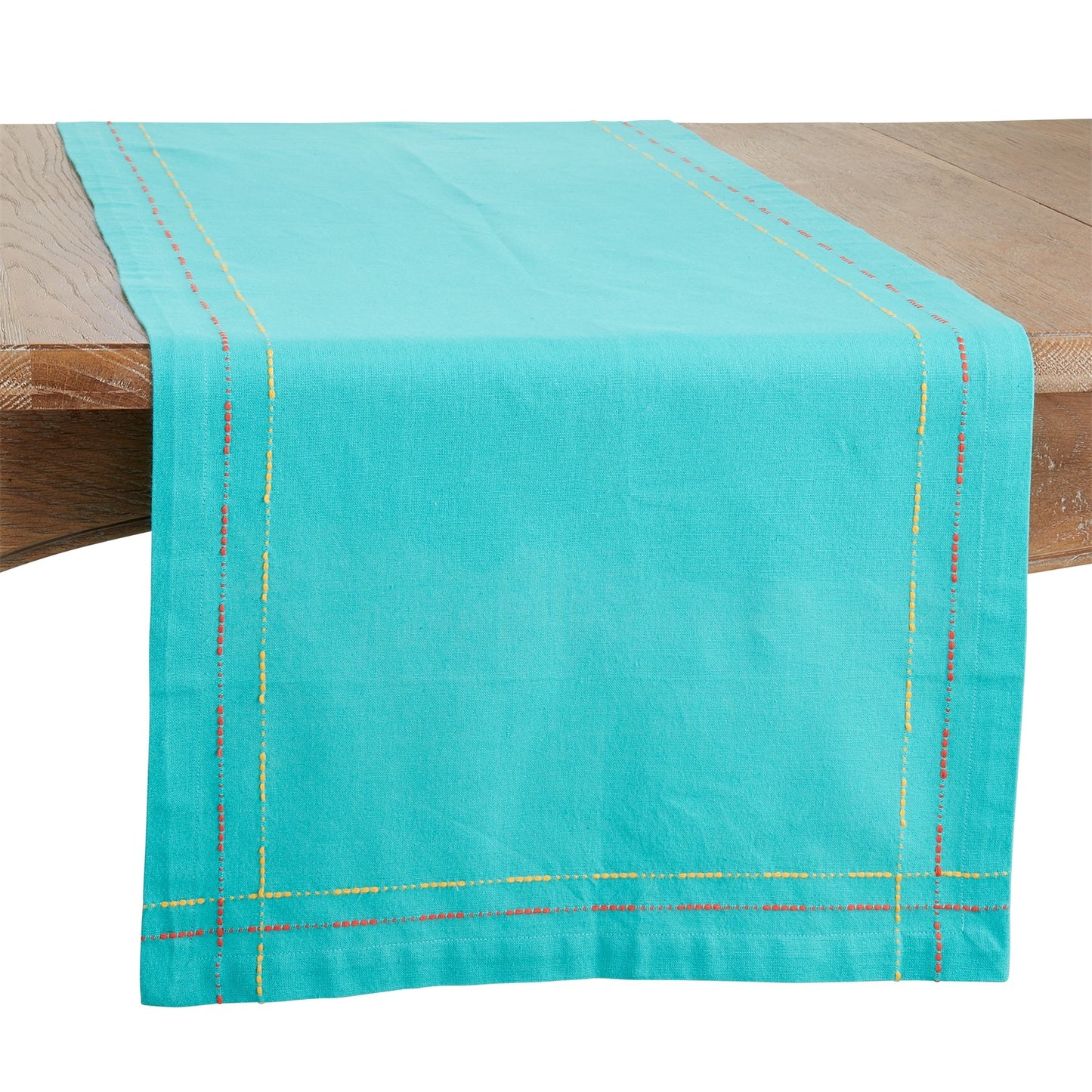 Everyday / All Season Turquoise Blue Dobby Border Table Runner, 100% cotton