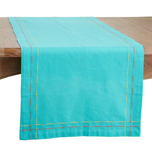 Everyday / All Season Turquoise Blue Dobby Border Table Runner, 100% cotton