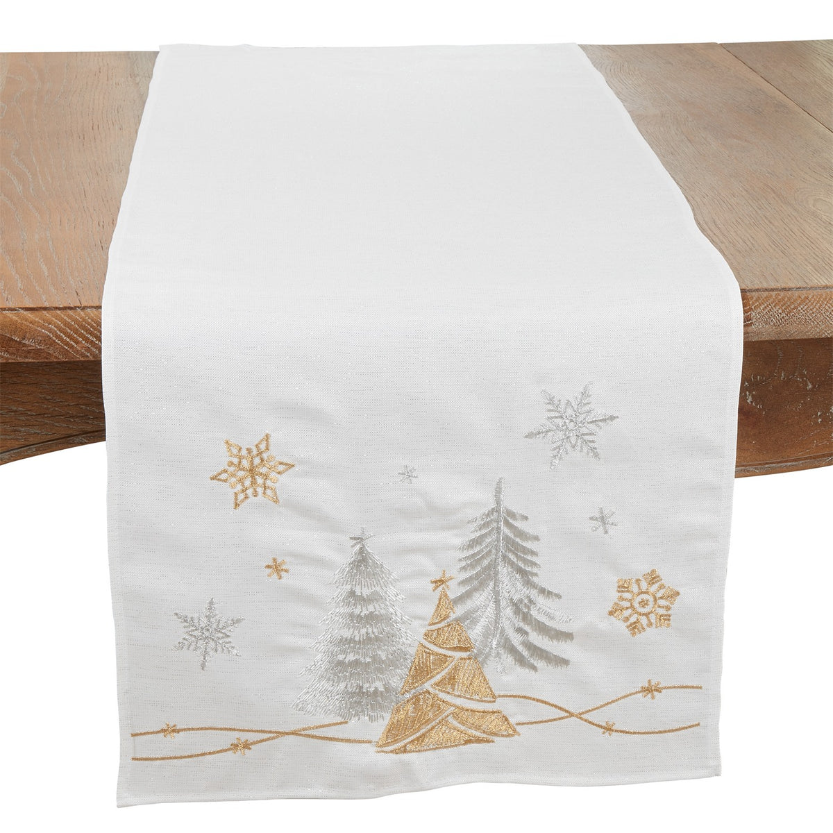 Christmas White Christmas Trees and Snowflakes Table Runner, 100% Polyester
