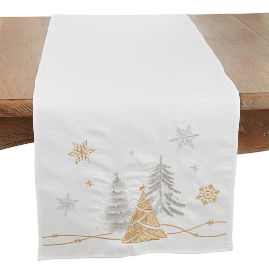 Christmas White Christmas Trees and Snowflakes Table Runner, 100% Polyester