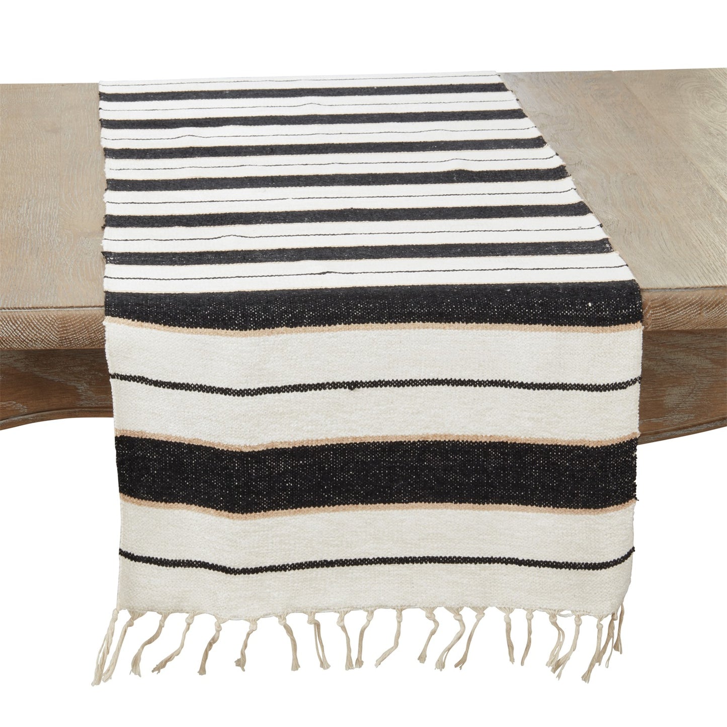 Everyday / All Season Black/White Striped Table Runner, 100% cotton