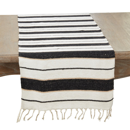 Everyday / All Season Black/White Striped Table Runner, 100% cotton