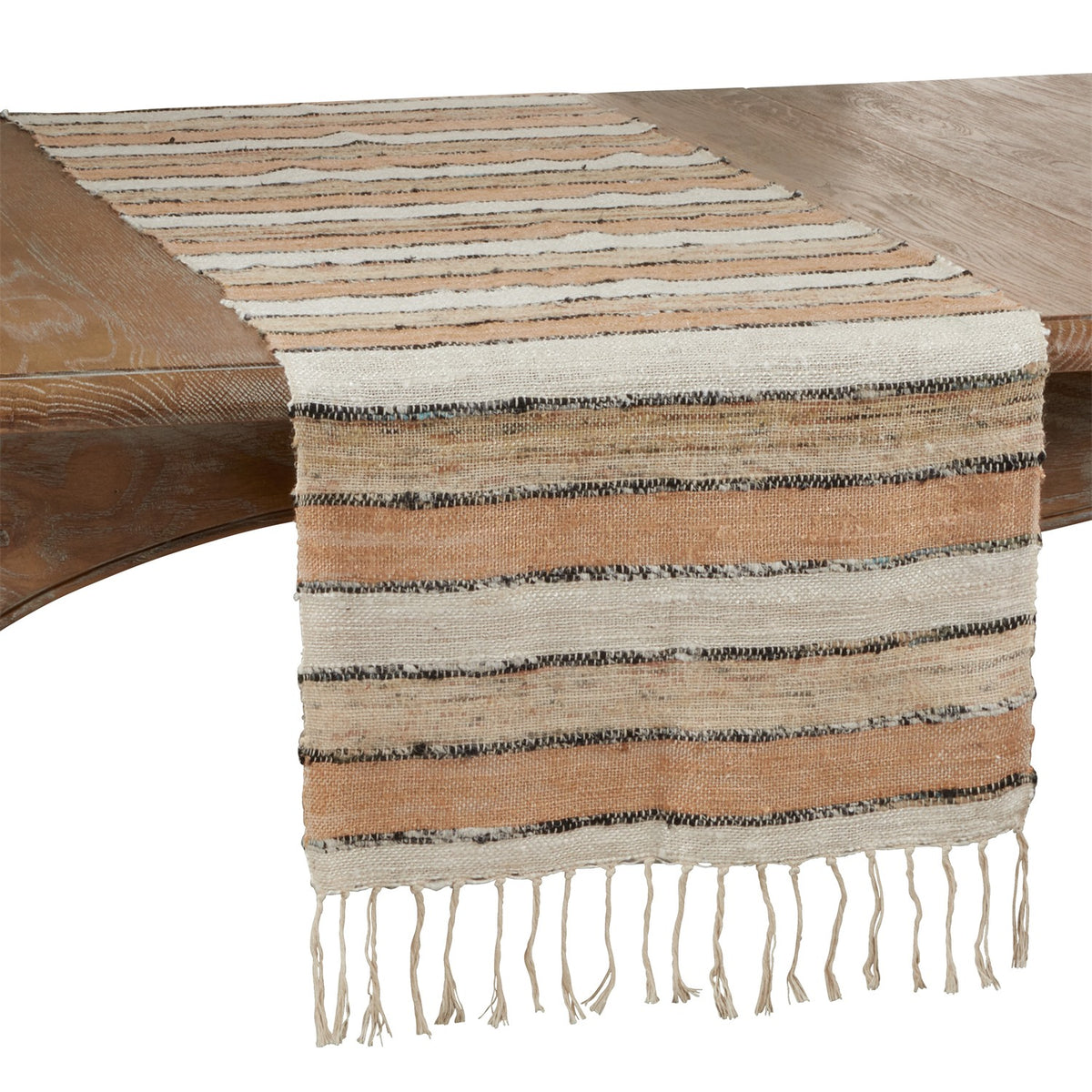 Everyday / All Season Natural Beige Striped Table Runner, 100% cotton