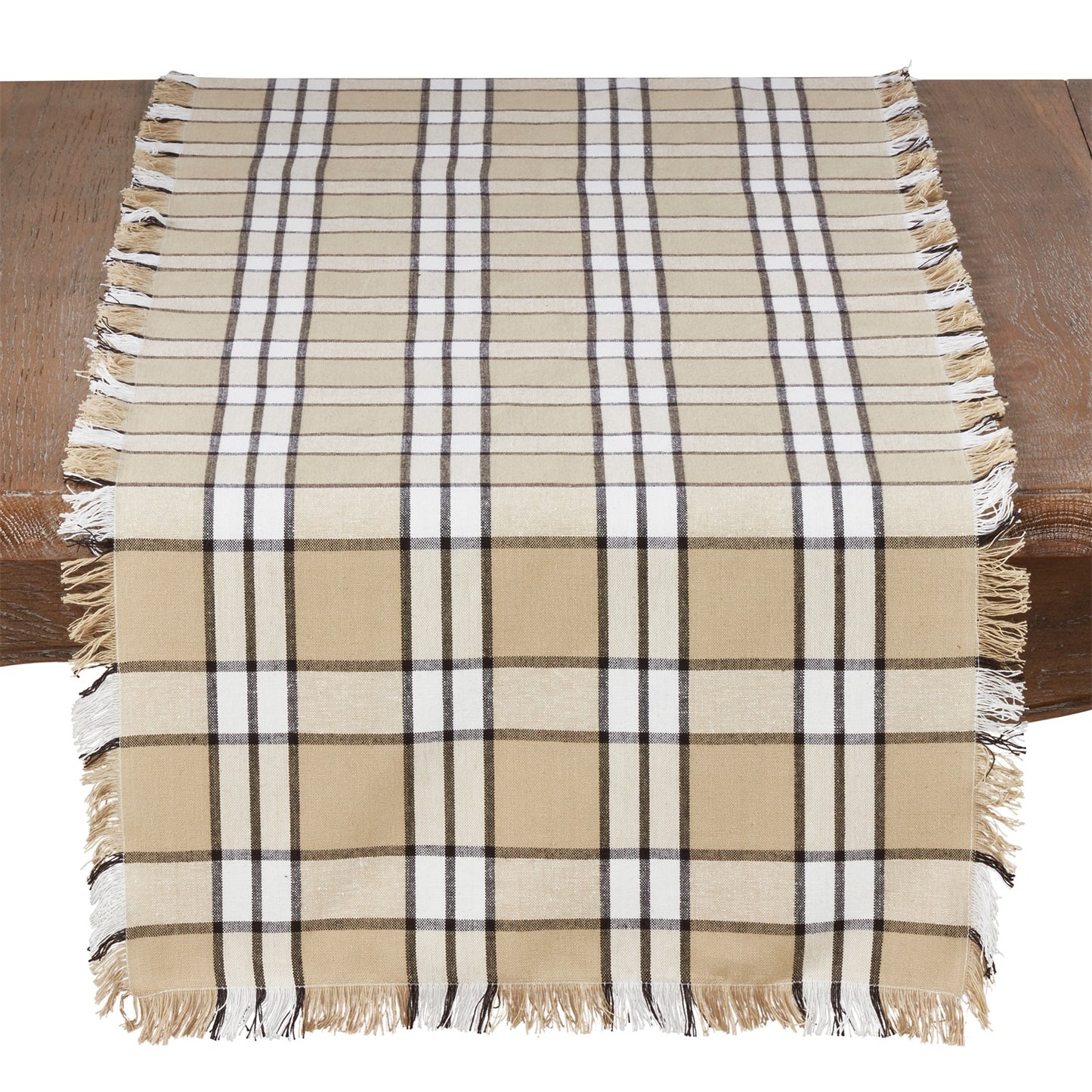 Everyday / All Season Khaki Beige Plaid Table Runner, 100% cotton