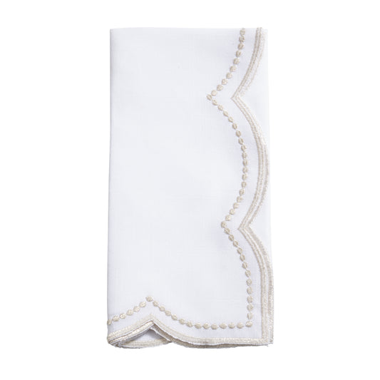 Champagne Embroidered Polka Dot Napkins w/ Scalloped Border 100% polyester, 18 Inch Square (4 pcs.)