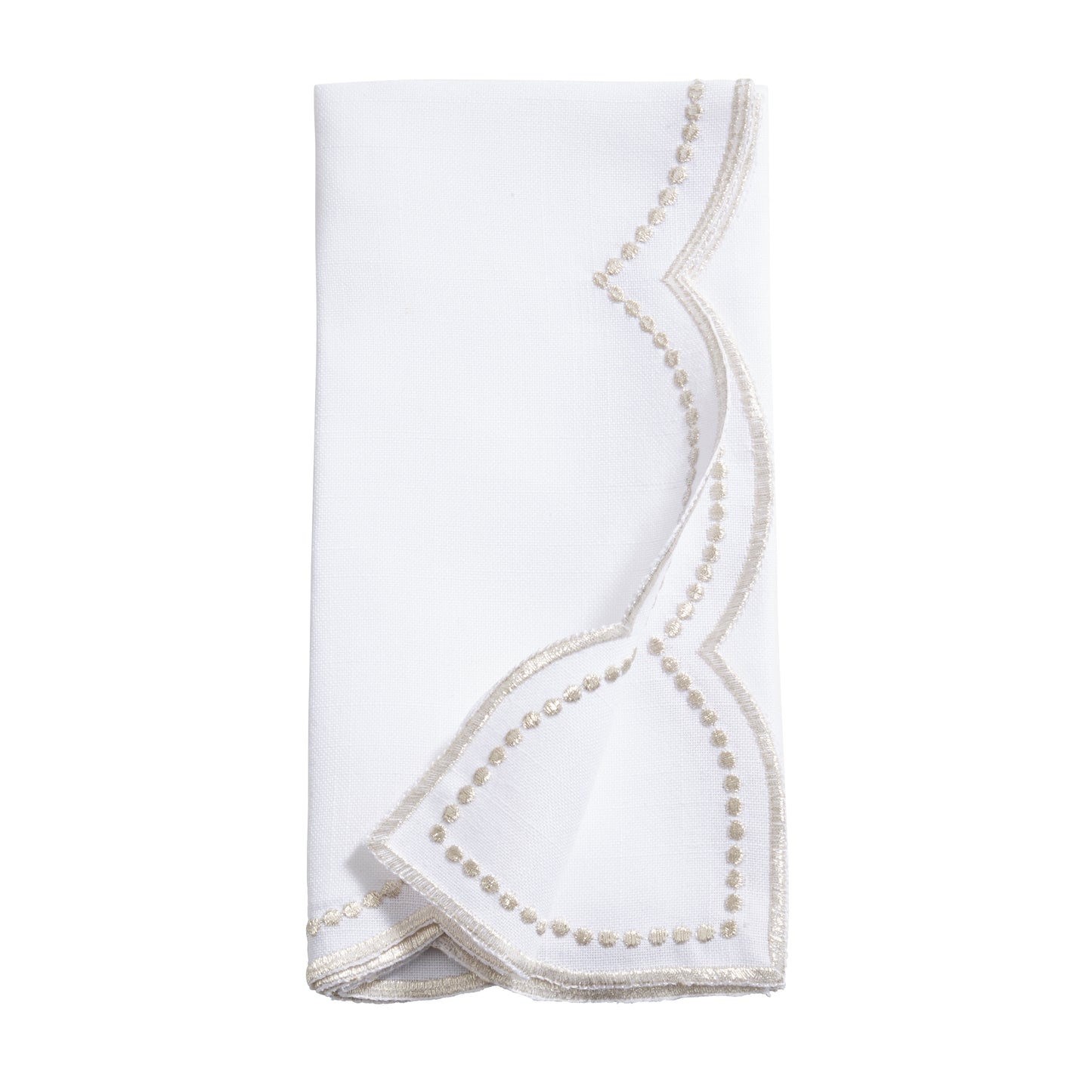 Champagne Embroidered Polka Dot Napkins w/ Scalloped Border 100% polyester, 18 Inch Square (4 pcs.)