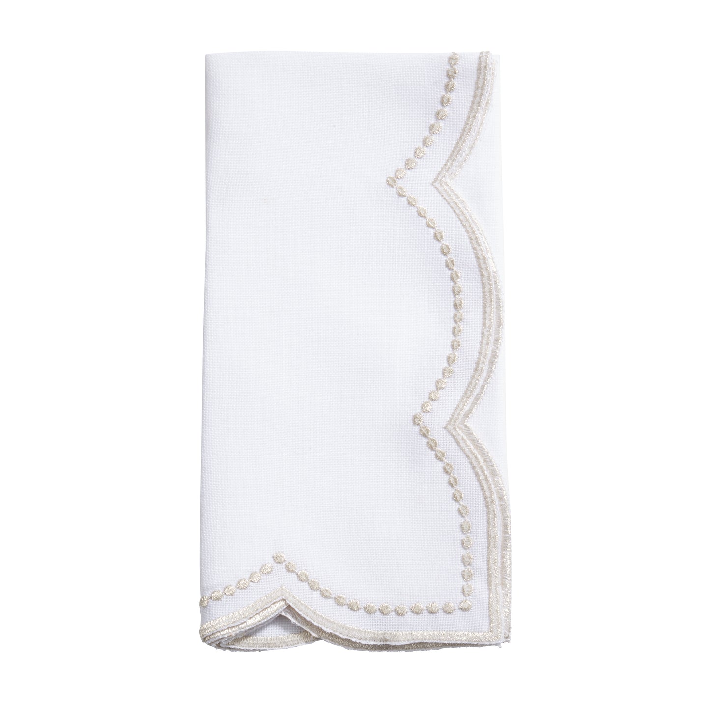 Champagne Embroidered Polka Dot Napkins w/ Scalloped Border 100% polyester, 20 Inch Square (4 pcs.)