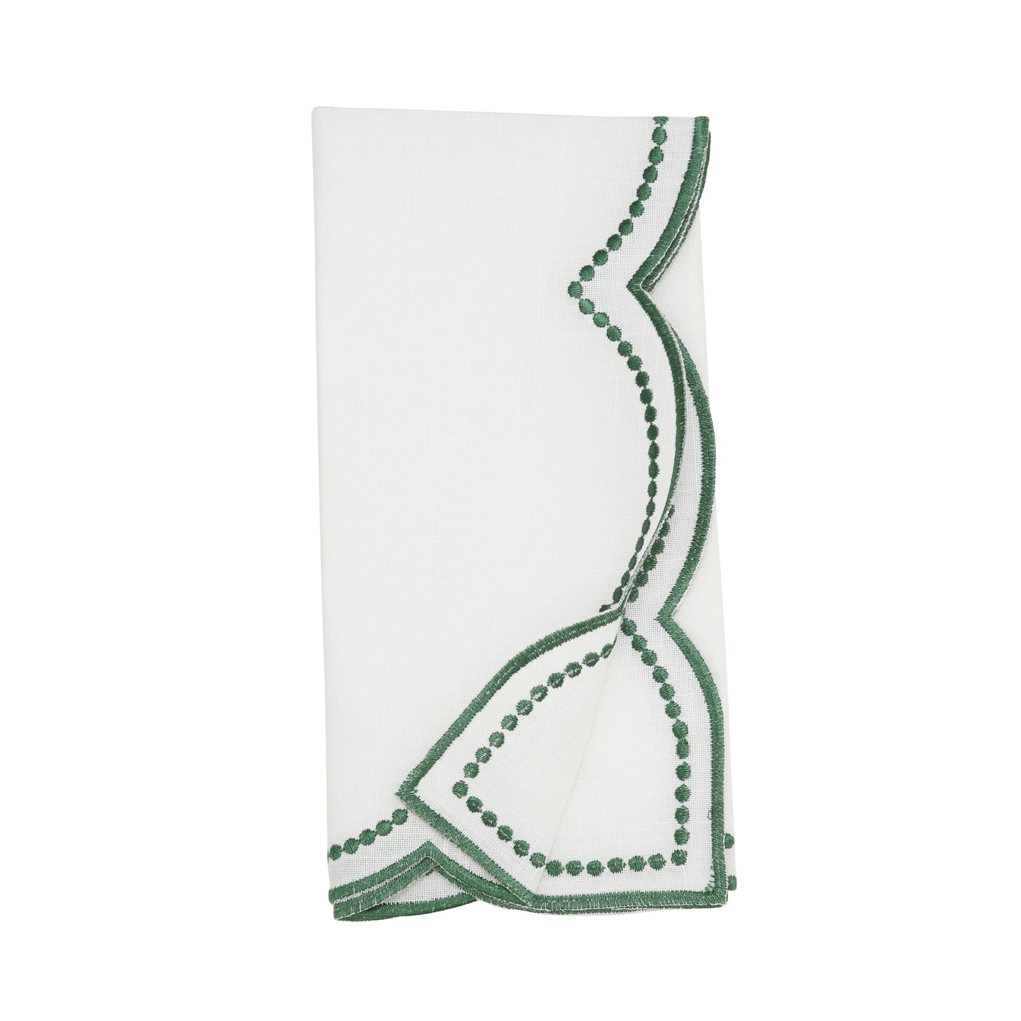 Green Embroidered Polka Dot Napkins w/ Scalloped Border 100% polyester, 18 Inch Square (4 pcs.)