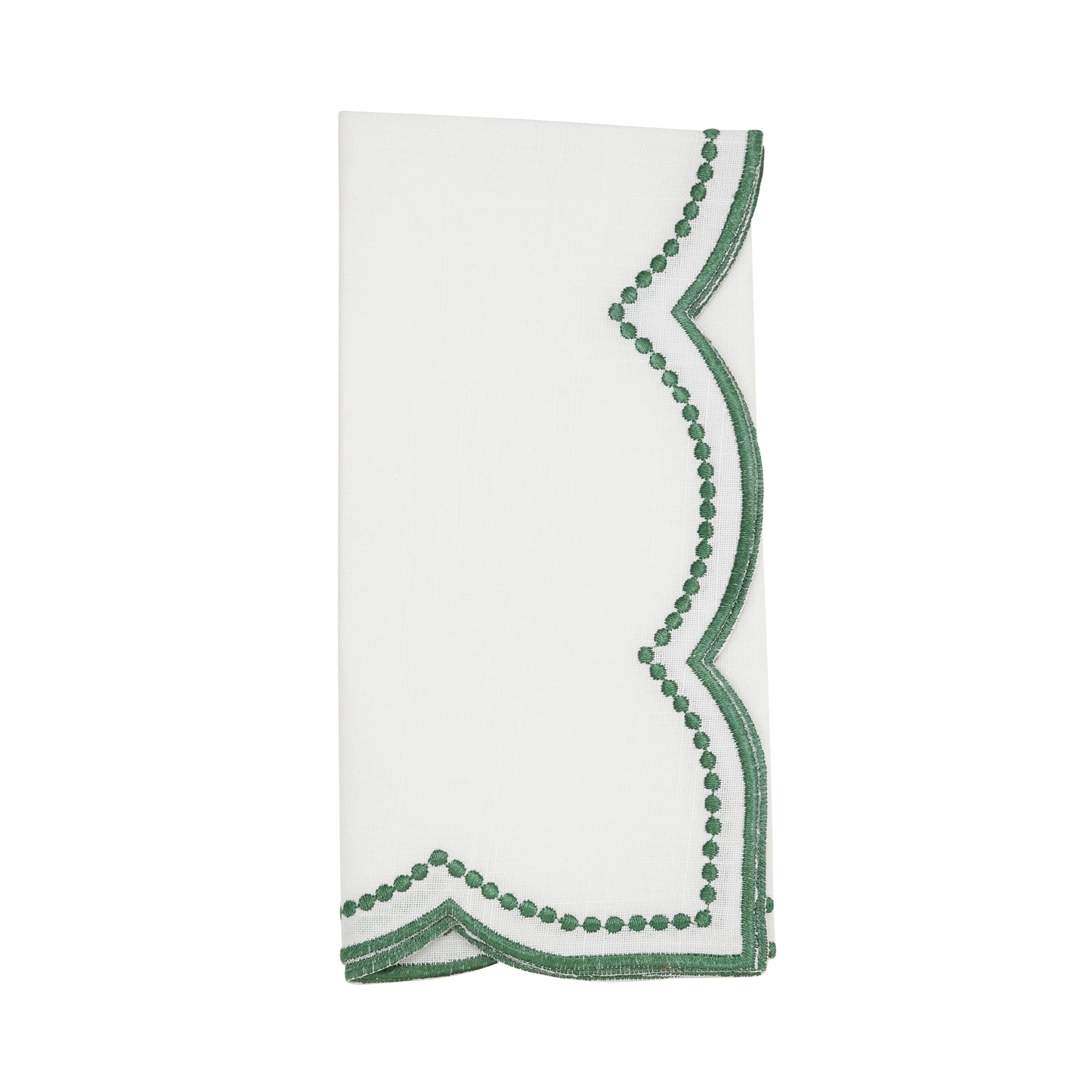 Green Embroidered Polka Dot Napkins w/ Scalloped Border 100% Polyester, 20 Inch Square (4 pcs.)