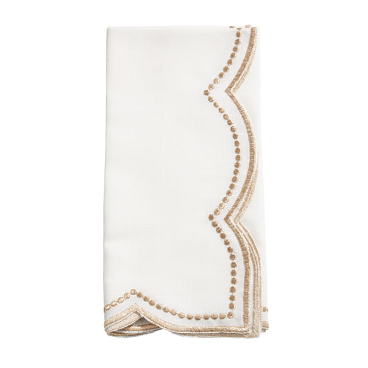 Gold Embroidered Polka Dot Napkins w/ Scalloped Border 100% polyester, 18 Inch Square (4 pcs.)