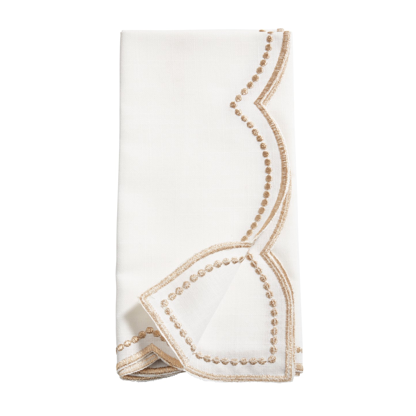 Gold Embroidered Polka Dot Napkins w/ Scalloped Border 100% polyester, 18 Inch Square (4 pcs.)