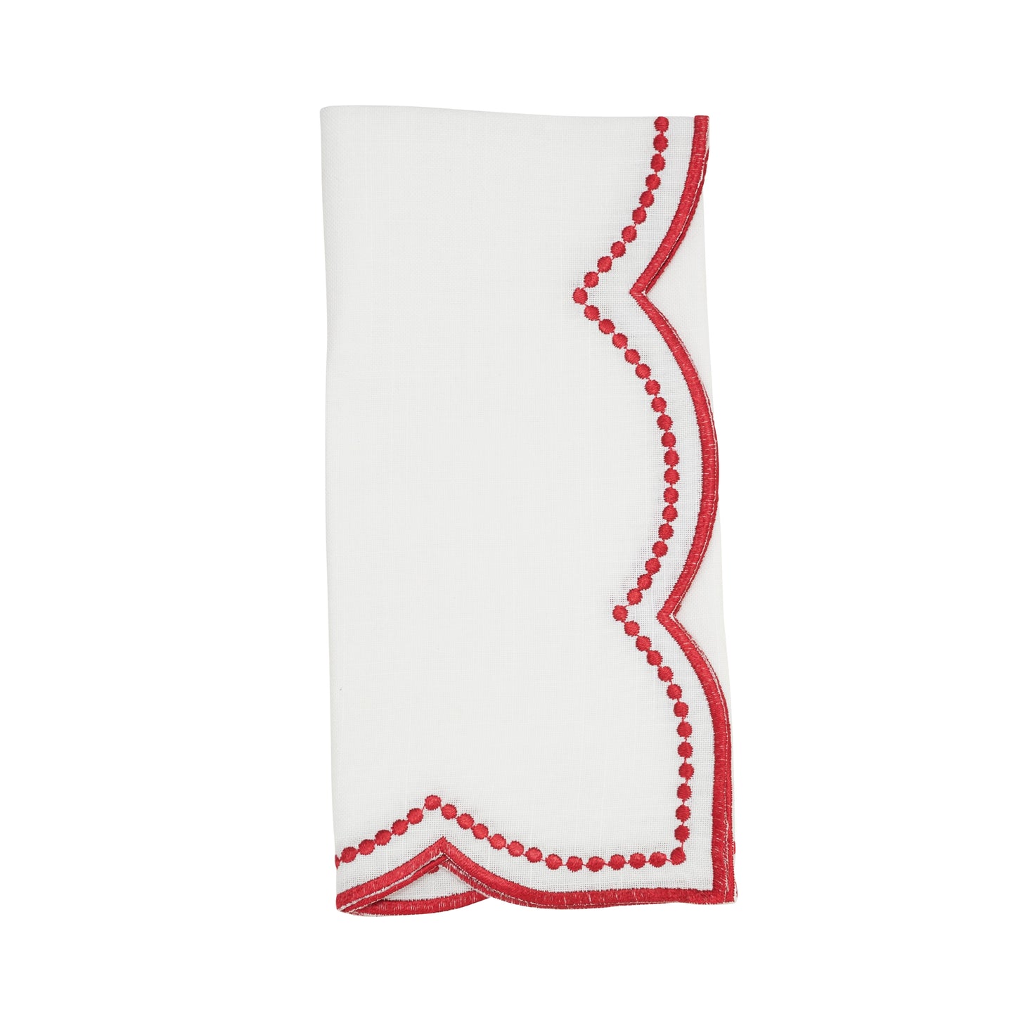 Red Embroidered Polka Dot Napkins w/ Scalloped Border 100% polyester, 18 Inch Square (4 pcs.)