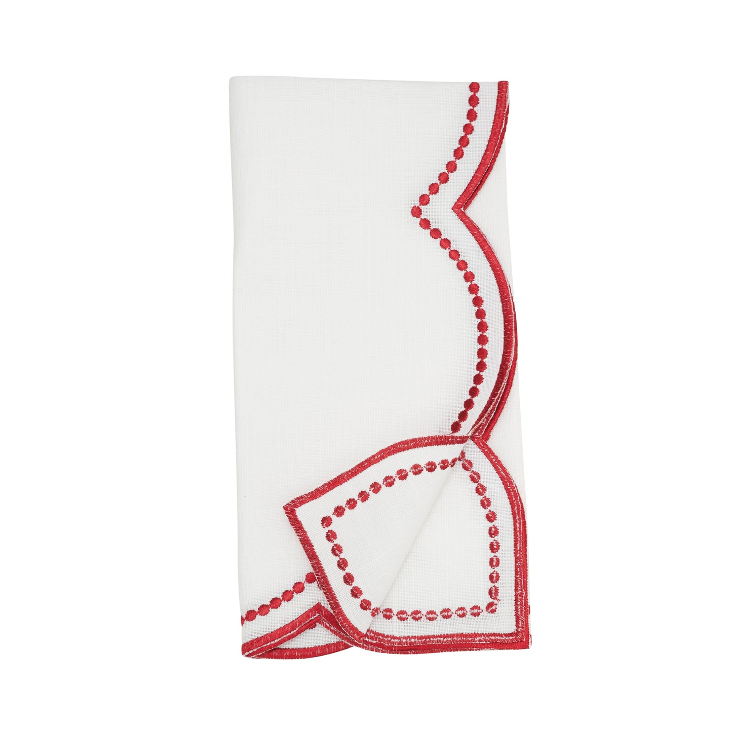 Red Embroidered Polka Dot Napkins w/ Scalloped Border 100% polyester, 18 Inch Square (4 pcs.)