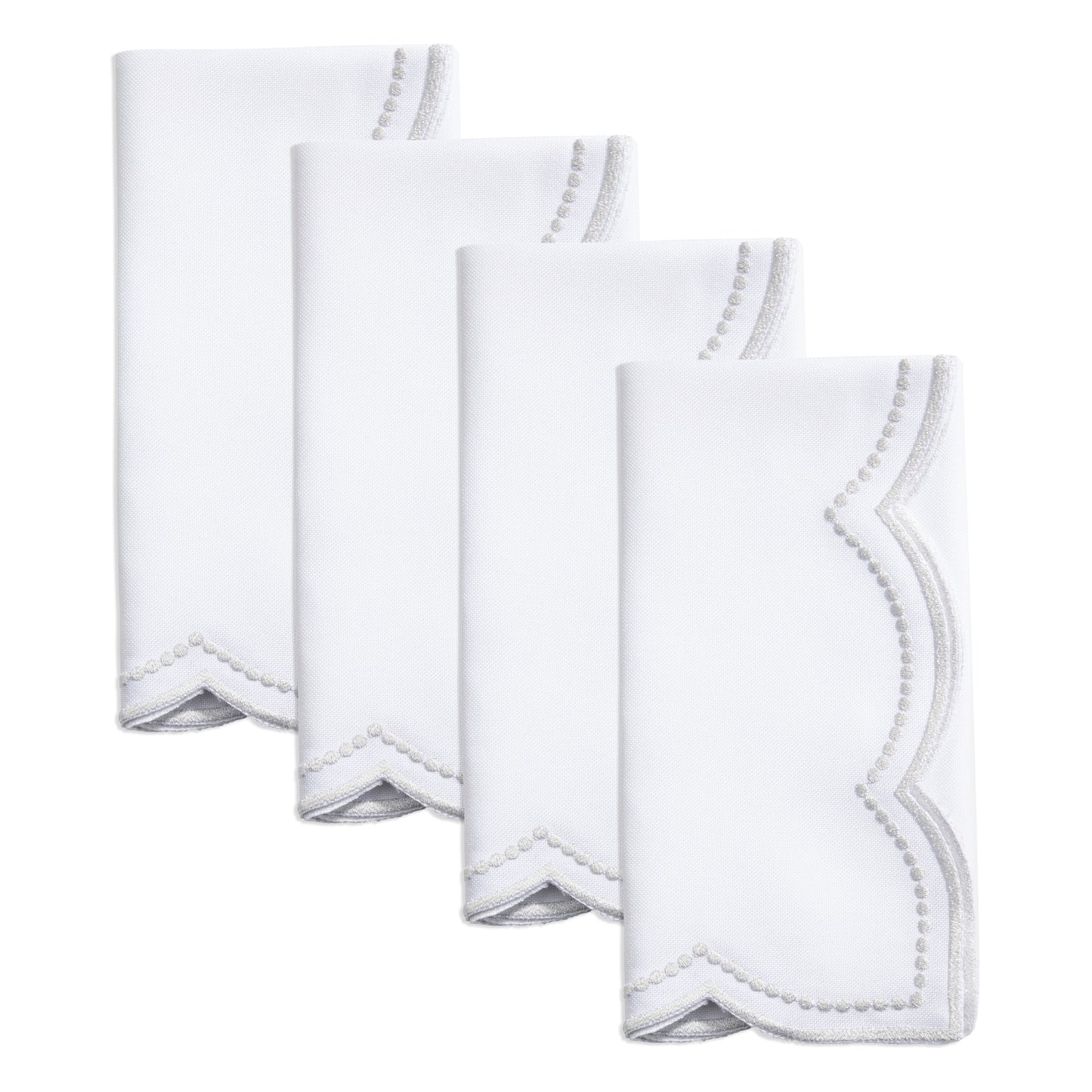 Silver Embroidered Polka Dot Napkins w/ Scalloped Border 100% polyester, 18 Inch Square (4 pcs.)