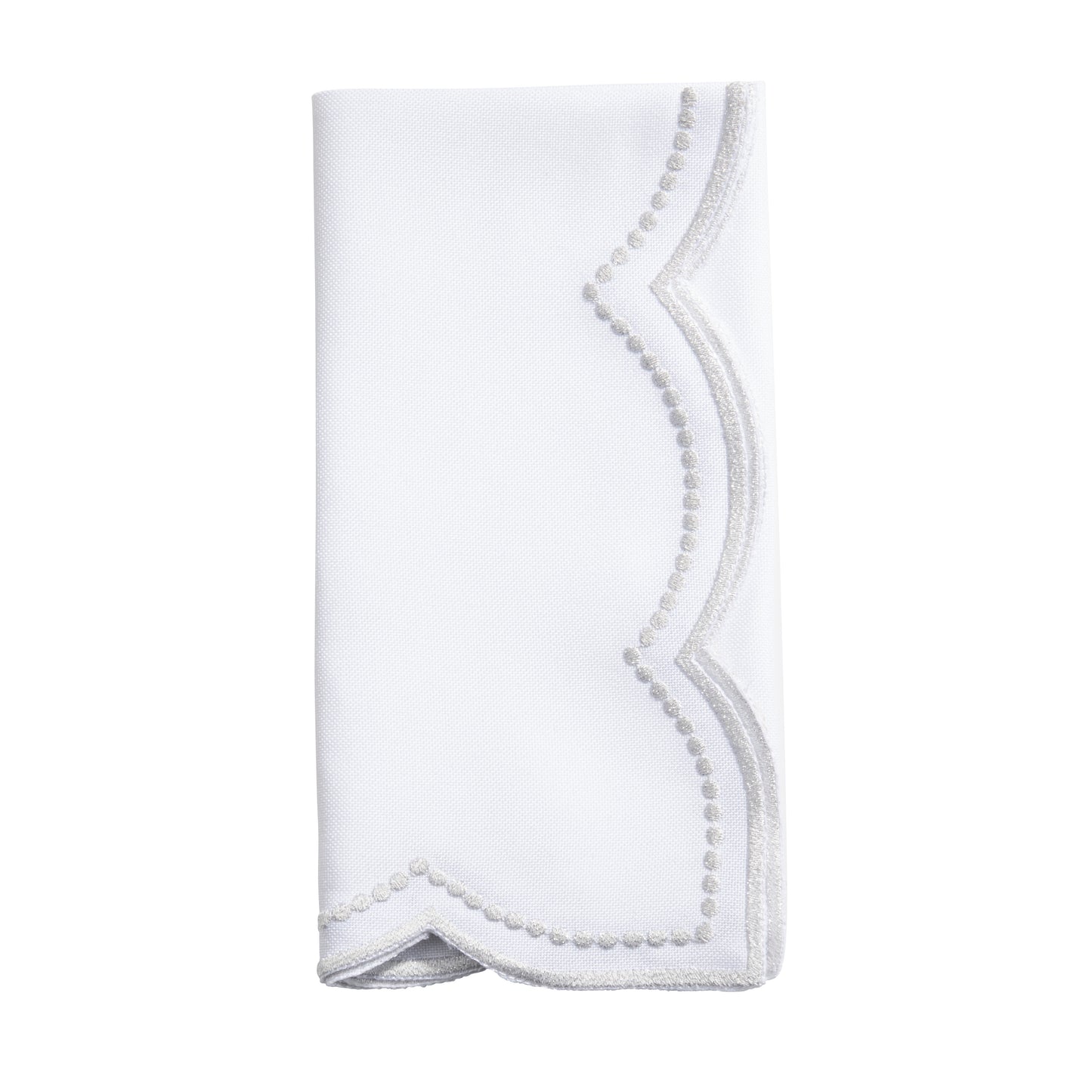 Silver Embroidered Polka Dot Napkins w/ Scalloped Border 100% polyester, 20 Inch Square (4 pcs.)