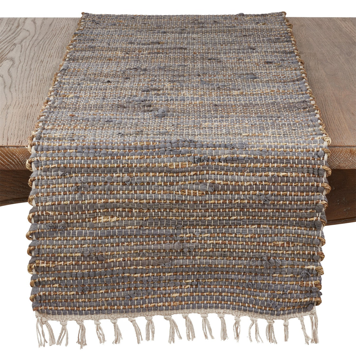 Everyday / All Season Blue-Grey Chindi Table Runner, 50% jute - 50% cotton