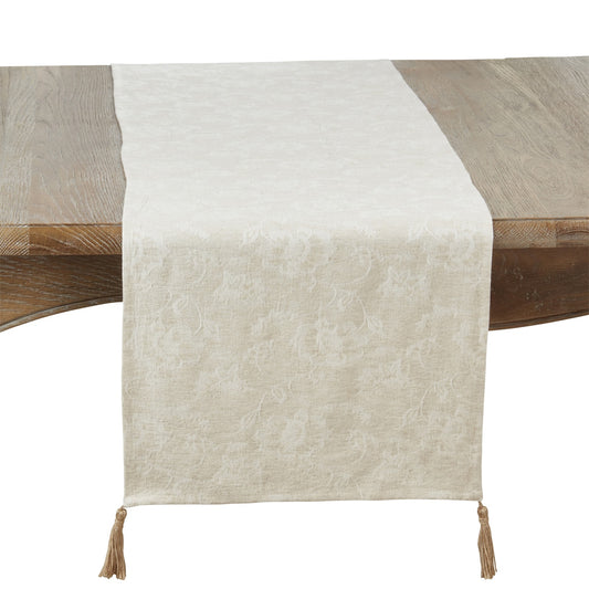 Everyday / All Season Natural Beige Mixed Linen Jacquard Table Runner, 65% cotton - 35% linen