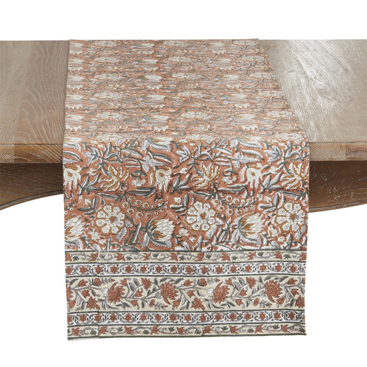 Everyday / All Season Rust Hand Block Print Table Runner, 100% cotton