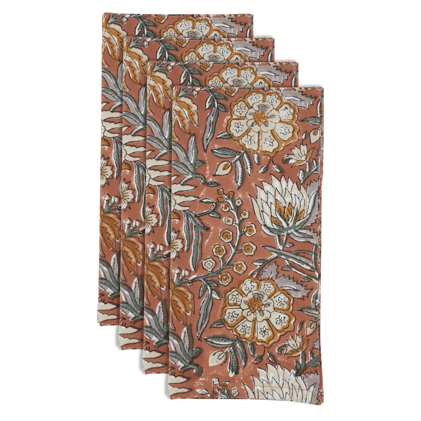 Rust Hand Block Print Napkins 100% cotton, 20 Inch Square (4 pcs.)