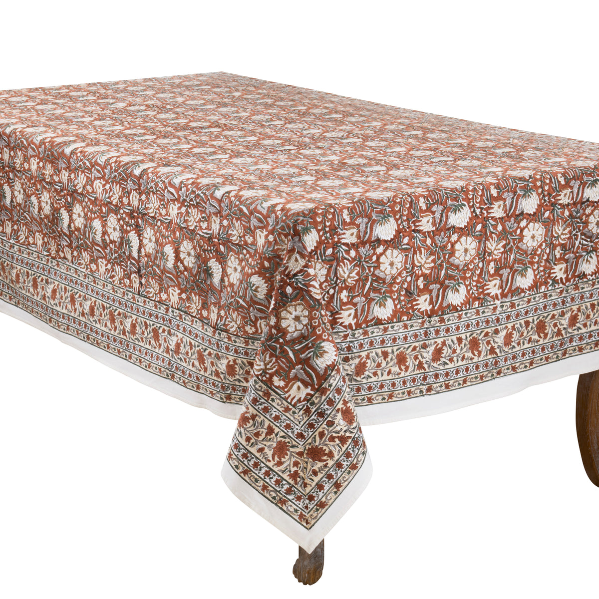 Rust Orange Hand Block Print Tablecloth  100% cotton