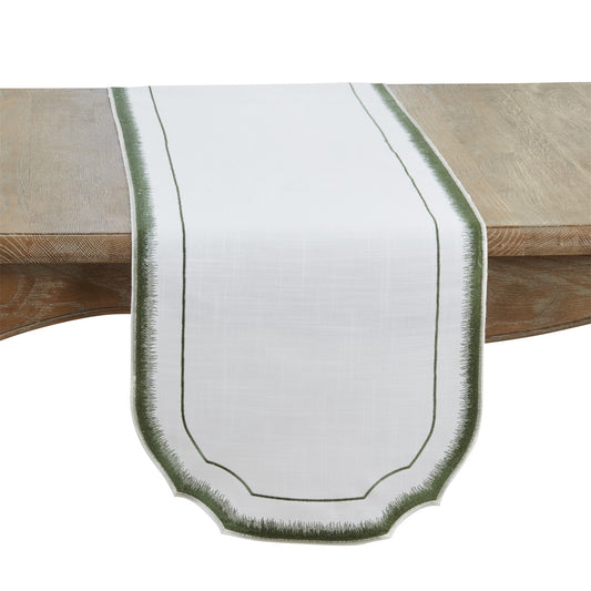Everyday / All Season Green Embroidered Border Table Runner, 100% Polyester