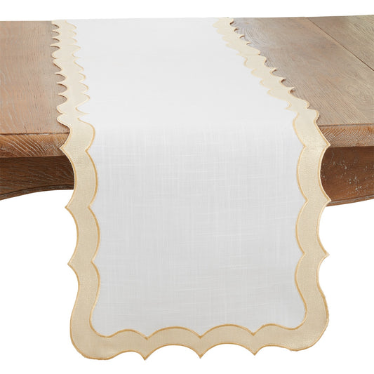 Everyday / All Season Gold Scallop Border Table Runner, 100% Polyester
