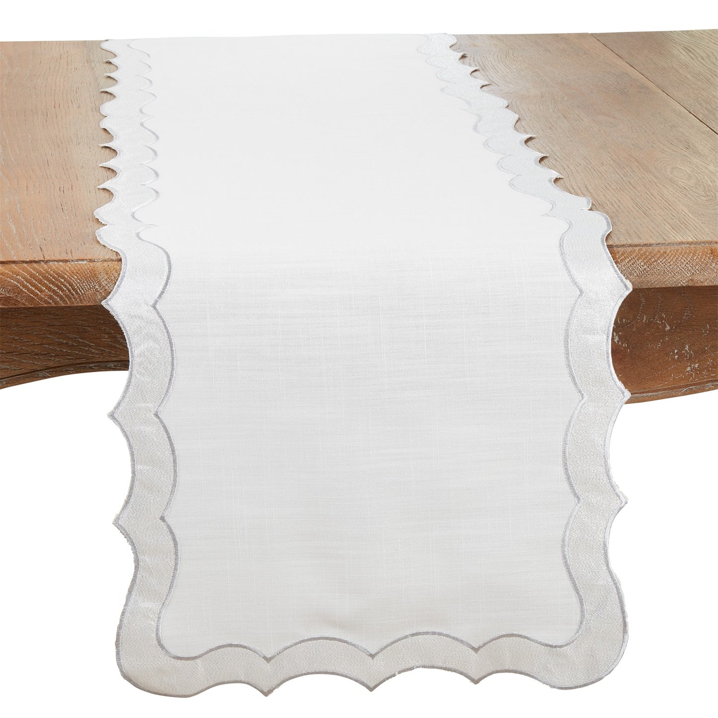 Everyday / All Season Silver Scallop Border Table Runner, 100% Polyester