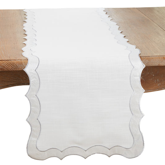 Everyday / All Season Silver Scallop Border Table Runner, 100% Polyester