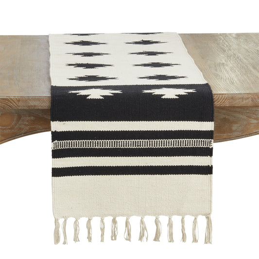Everyday / All Season Black/White Southwestern Table Runner, 80% COTTON - 7% VISCOSE, 4% POLYESTER, 4% WOOL, 3% ACRYLIC, 2% NYLON