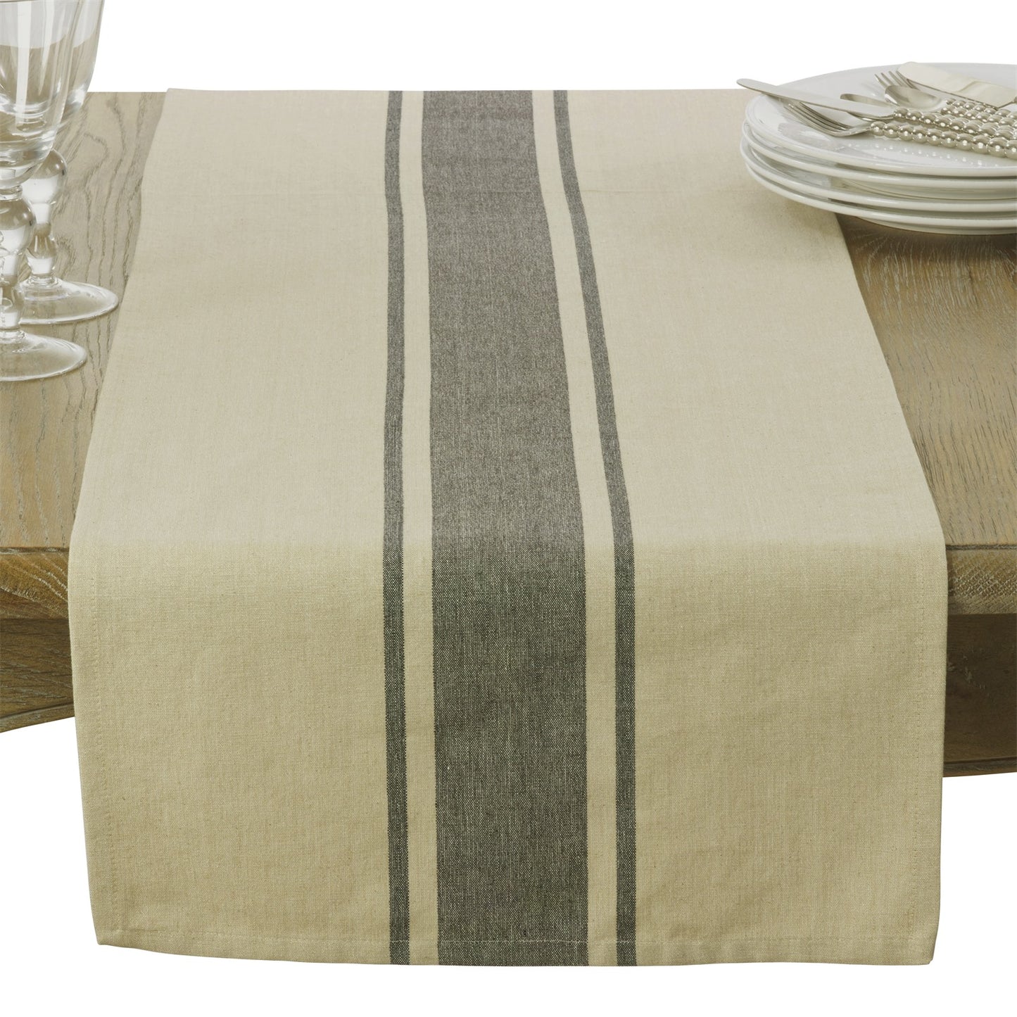 Everyday / All Season Natural Beige Banded Design Table Runner, 100% cotton