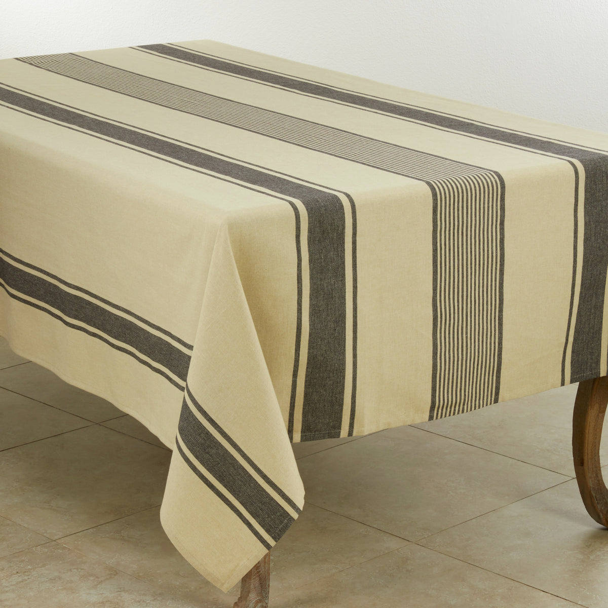 Natural Beige  Banded Design Tablecloth  100% cotton