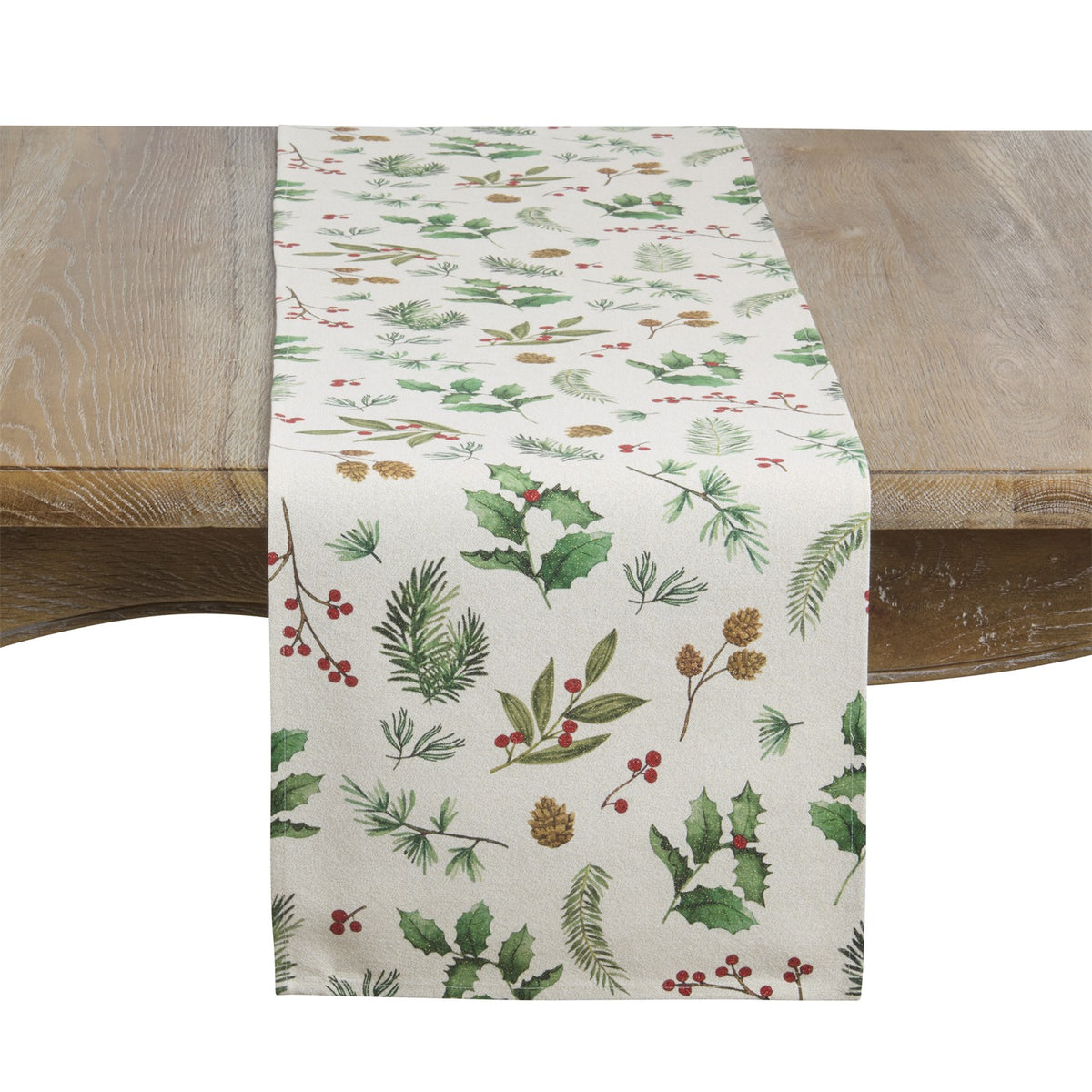 Christmas Multi Christmas Foliage Table Runner, 89% Cotton, 7% Metallic, 4% Polyester