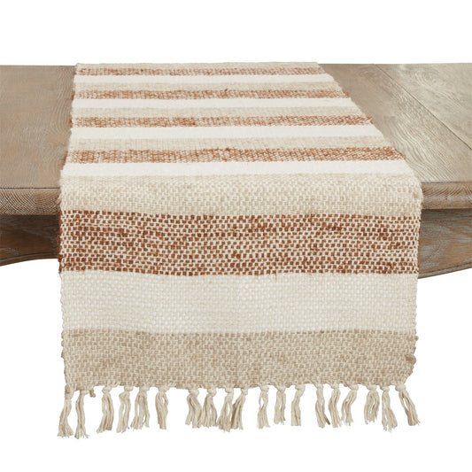 Everyday / All Season Natural Beige Striped Table Runner, 100% cotton