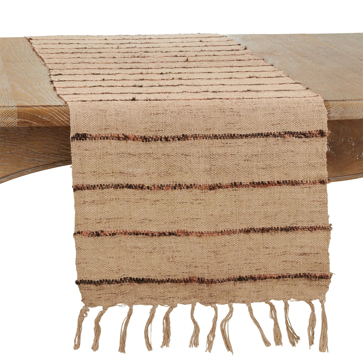 Everyday / All Season Natural Beige Striped Table Runner, 100% cotton