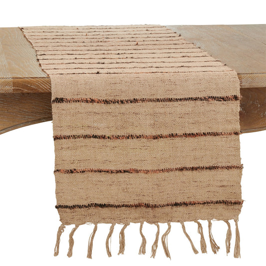 Everyday / All Season Natural Beige Striped Table Runner, 100% cotton