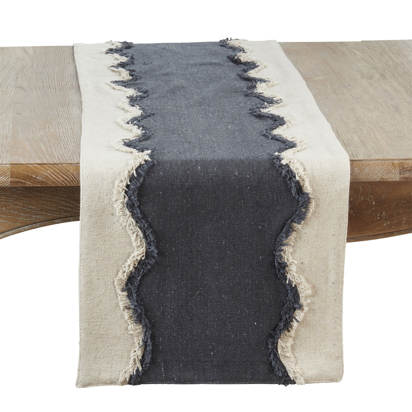 Everyday / All Season Black/Natural Squiggle Fringe Table Runner, 100% cotton