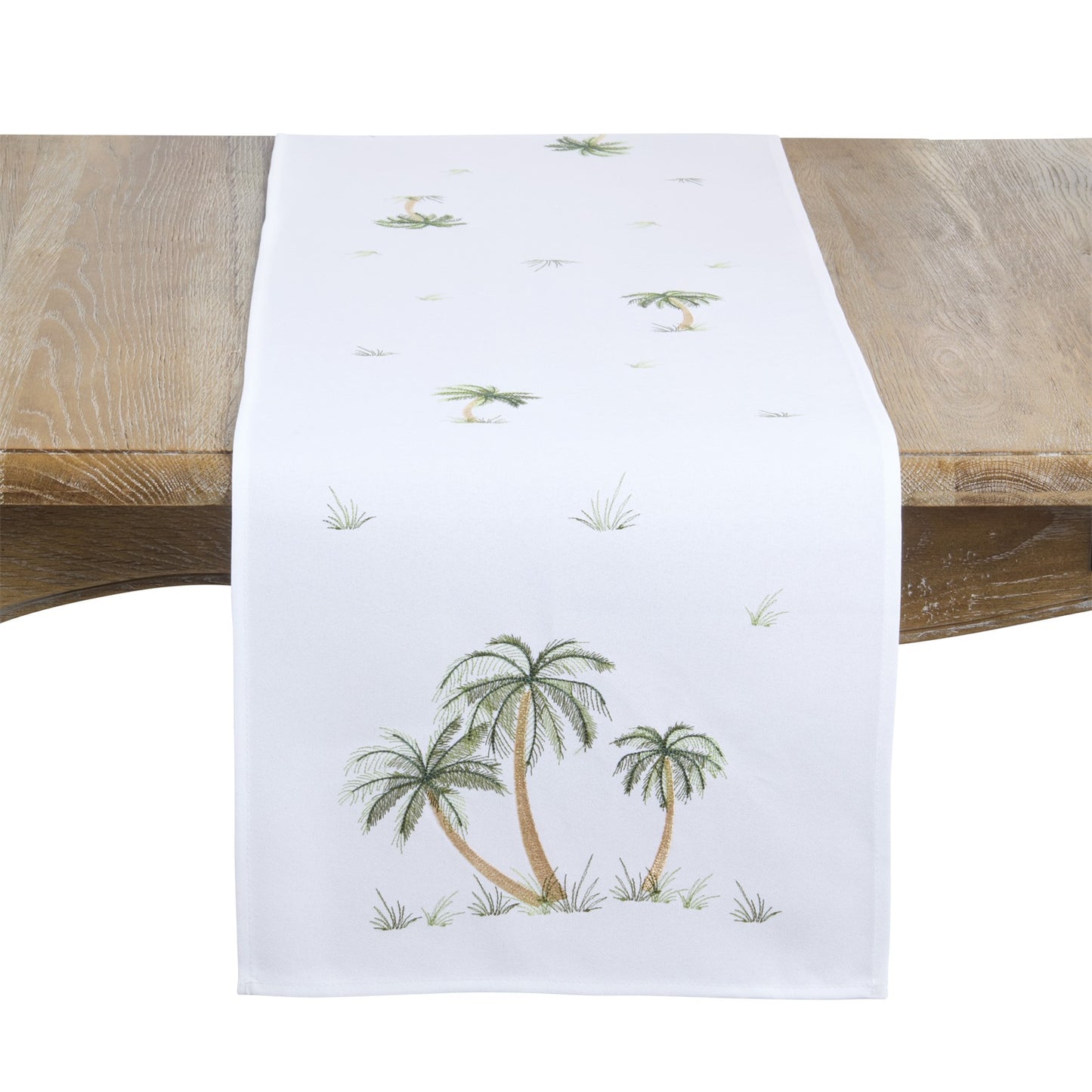 Everyday / All Season White Palm Tree Table Runner, 100% polyester